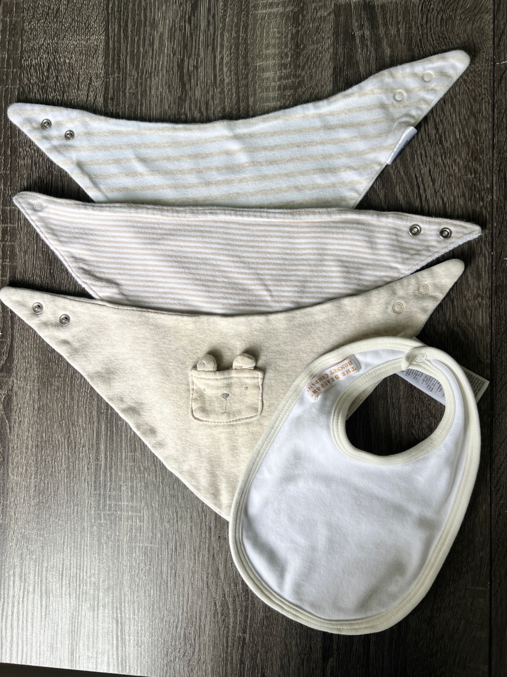 Baby Bib Bundle Lot of 4 Neutral Bandana Bibs & Gerber/GAP Bib